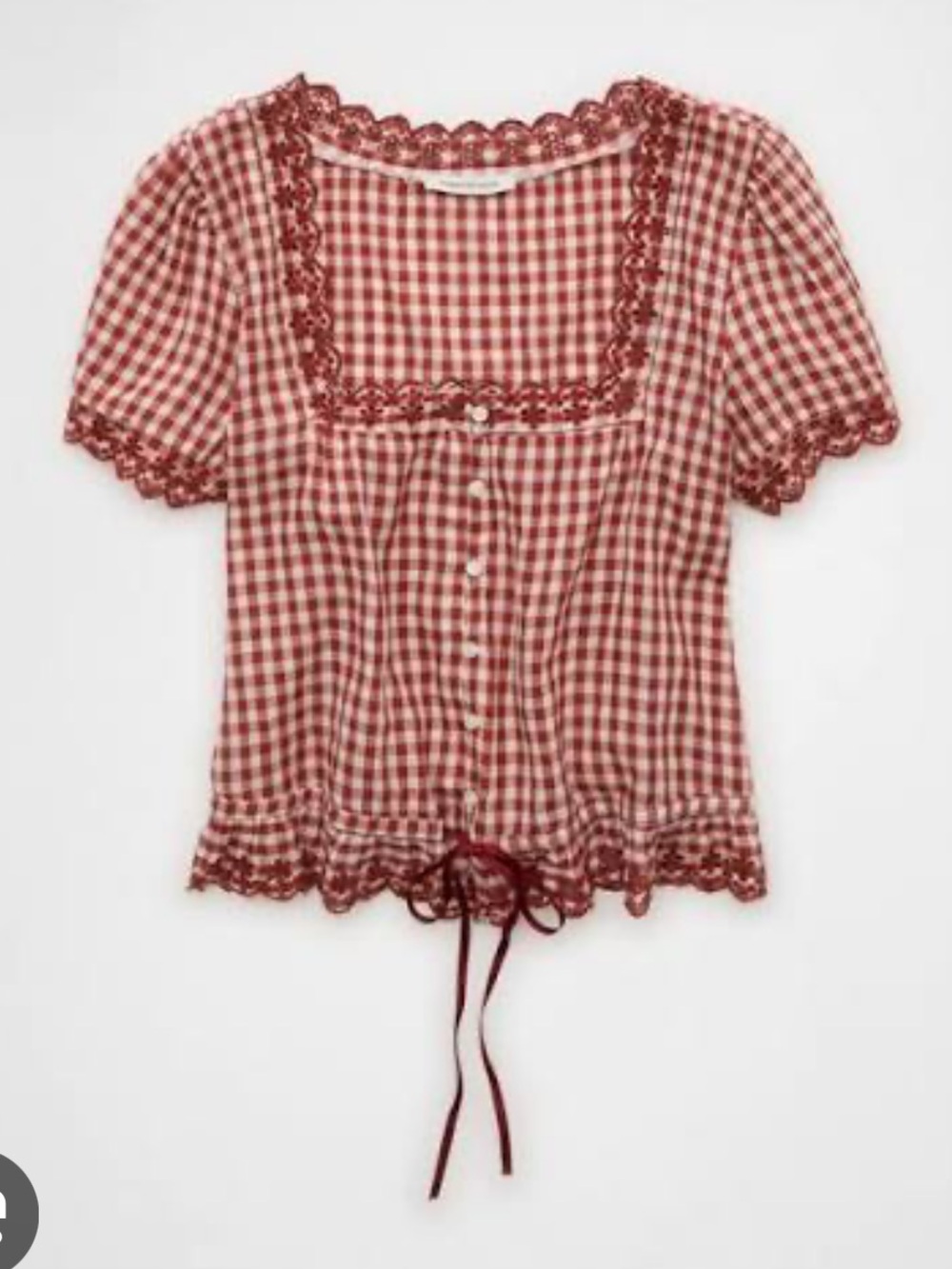 American Eagle Outfitters Red Gingham Short-Sleeve Button-Up Top - Picture 2 of 4